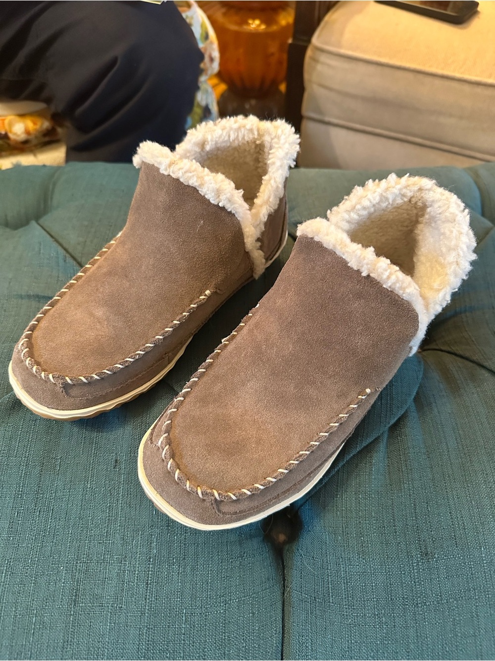 L.L. Bean Cream Faux-Shearling Lined Slip-On Slippers